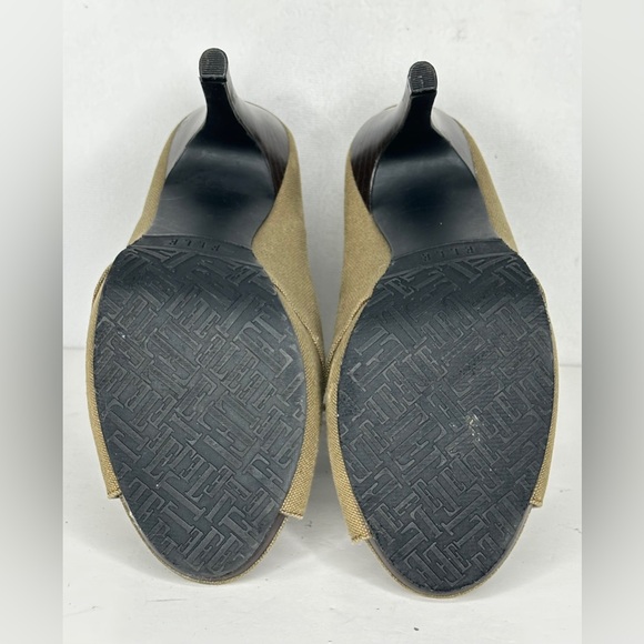 Elle Vaughn Olive Green PeepToe Ankle Booties Canvas Sz 7 - Picture 9 of 12